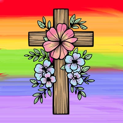 cross with flowers