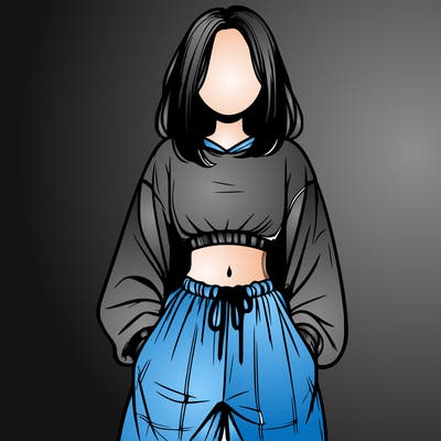 realistic girl faceless with baggy pants and a crop top