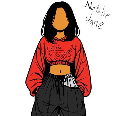 realistic girl faceless with baggy pants and a crop top