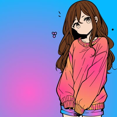 manga teen girl  in a sweater and baggy pants
