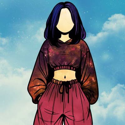 realistic girl faceless with baggy pants and a crop top