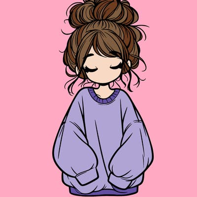 girl with baggy sweatshirt and messy bun