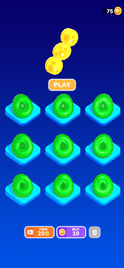 Evolution Merge - Eat and Grow - Pantalla de juego de Evolution Merge con una cuadrícula de organismos unicelulares verdes para fusionar