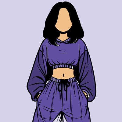 realistic girl faceless with baggy pants and a crop top