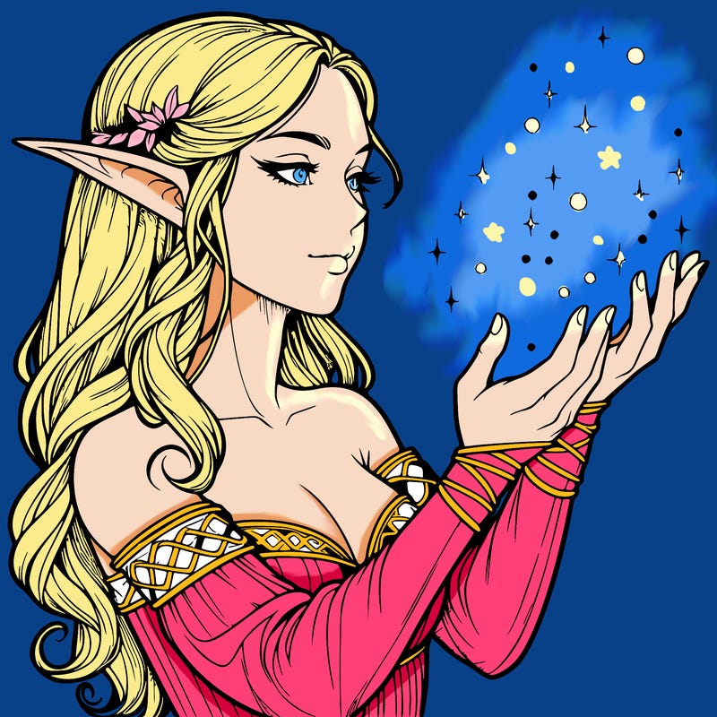realistic elf girl doing magic