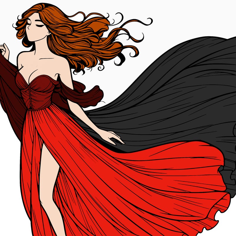 realistic woman in dress flowing the the wind