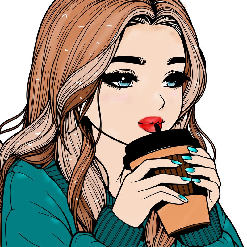 realistic girl drinking coffee