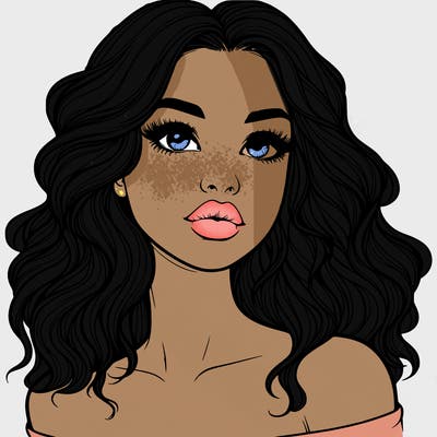 realistic girl with wavy hair and lips