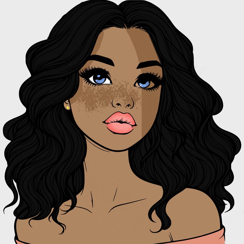 realistic girl with wavy hair and lips