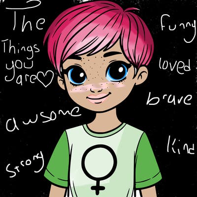 girl with pixie cut and feminist shirt