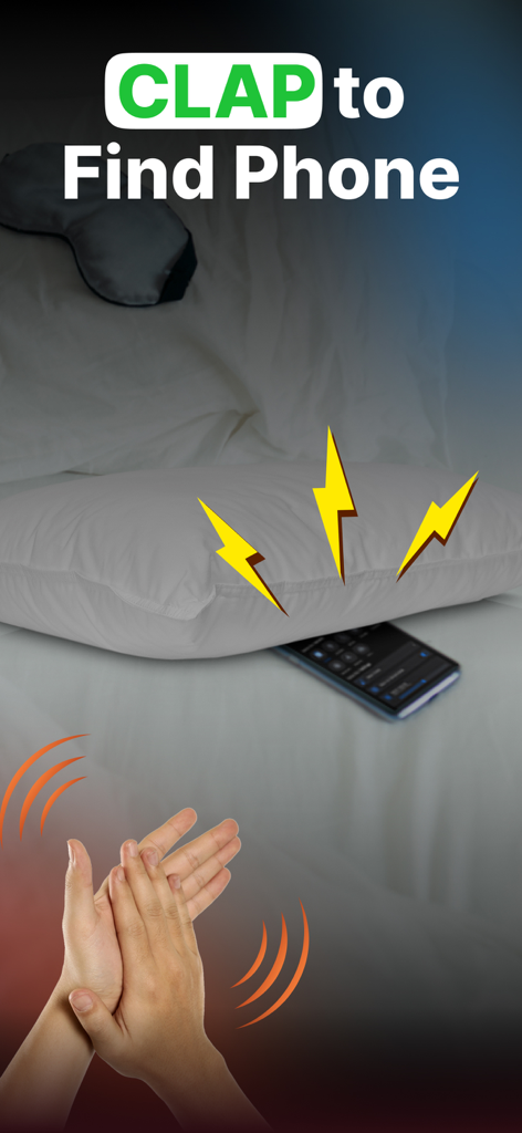 Anti Theft Phone Alarm - A person clapping to trigger an alarm on a phone hidden under a pillow