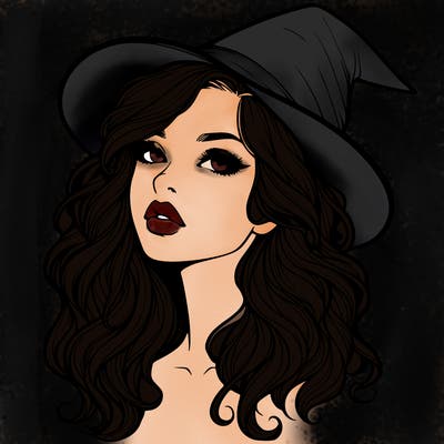 realistic witch girl with wavy hair and lips