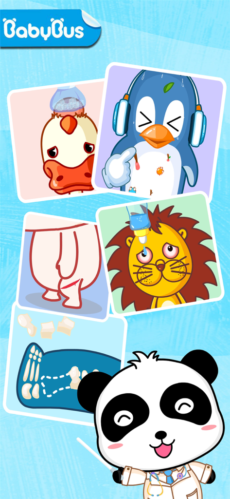 Dottor Baby Panda che cura pazienti animali in un ospedale