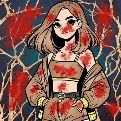 a realistic girl with a crop top and short shorts in an open jacket