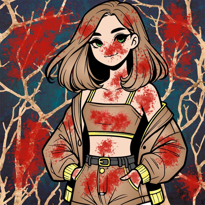 a realistic girl with a crop top and short shorts in an open jacket