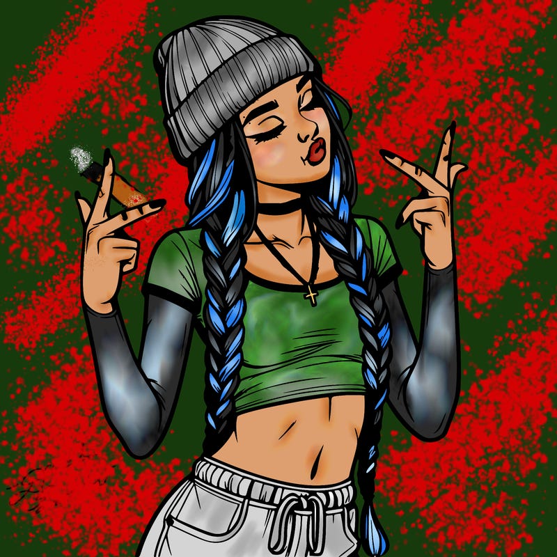 realistic teenage girl with braids and a beanie and crop top doing 🫶🏼
