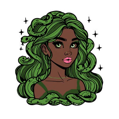 realistic girl with snakes as hair