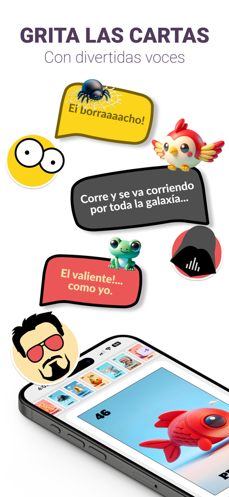 Barajaverso ® Lotería Mexicana - Barajaverso app interface showing Lotería cards with funny character voice options and 3D graphics.