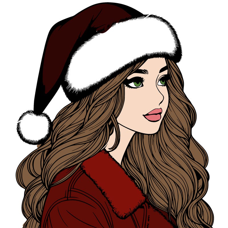 realistic girl in santa hat