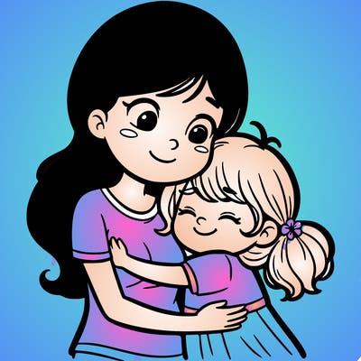 a girl hugging her little sister