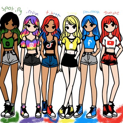 a group of girls wearing crop tops and shorts