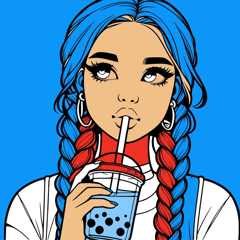 realistic girl with braided hair drinking boba