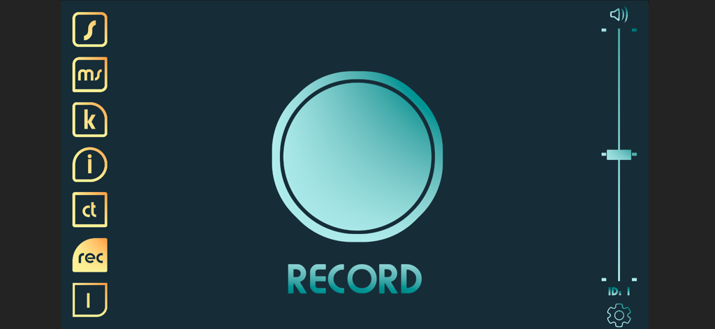 Digitale Benutzeroberfläche von Aglaya Play Control, die das Aufnahmemodul mit einer großen zentralen Schaltfläche zeigt