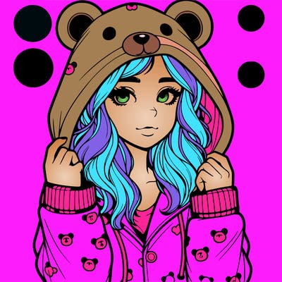 realistic girl in a animal pjs hoodie