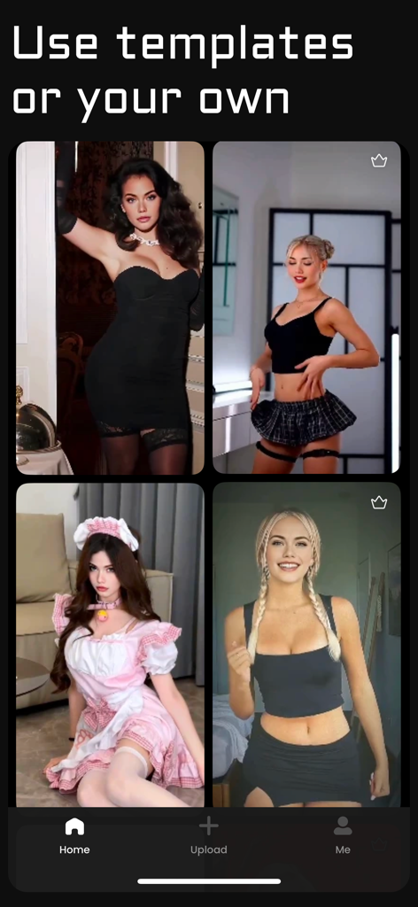 SwapMe app interface showing various AI face swap video templates for social media creators