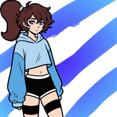 femboy with short hair wearing thigh highs and baggy crop top