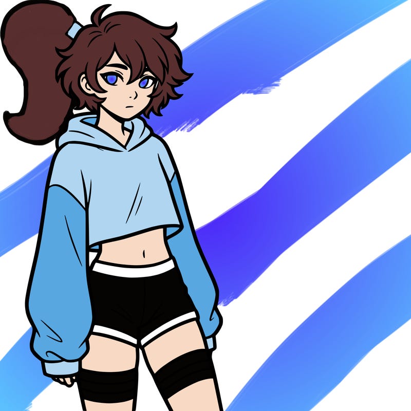 femboy with short hair wearing thigh highs and baggy crop top