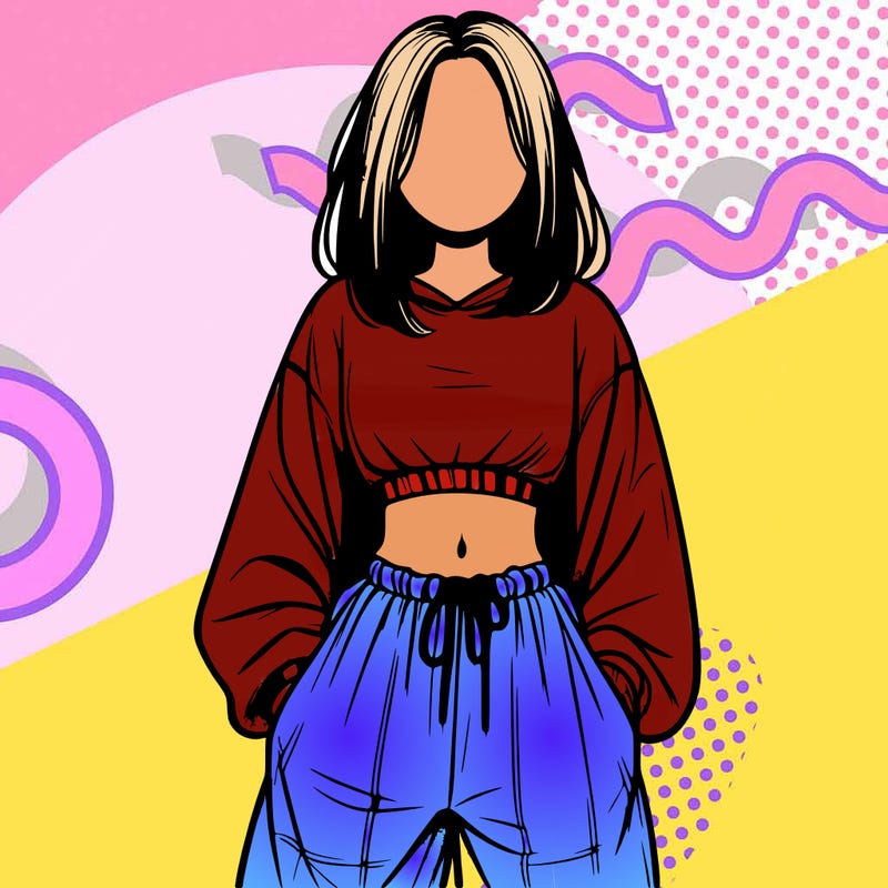realistic girl faceless with baggy pants and a crop top