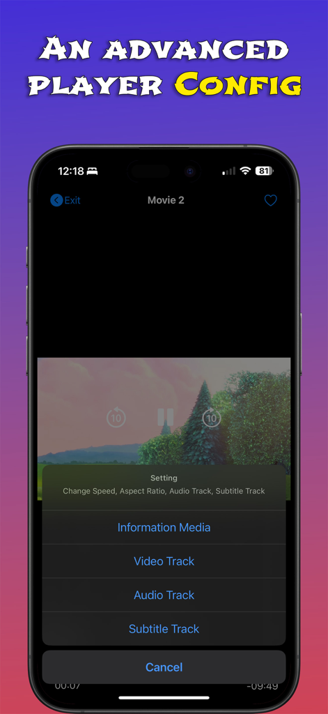Menu de configuration avancé du lecteur vidéo montrant les pistes audio et de sous-titres dans l'application Xtream IPTV Click.