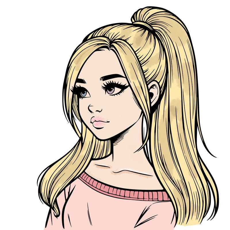 realistic girl with a high ponytail