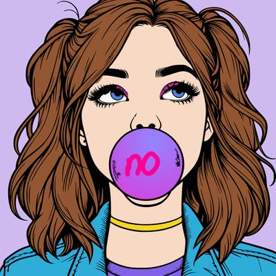 realististic girl blowing bubble -gum