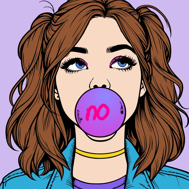 realististic girl blowing bubble -gum