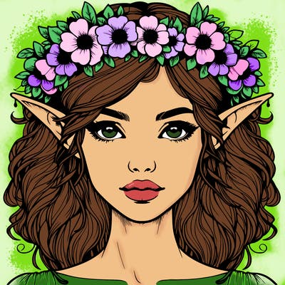 realistic female elf with flower crown