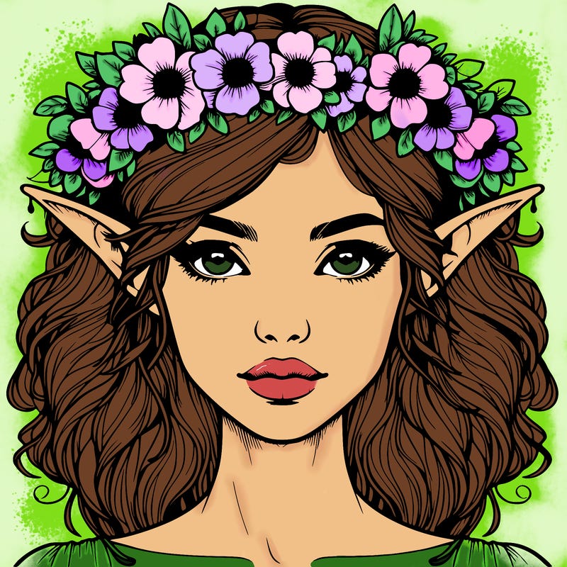 realistic female elf with flower crown