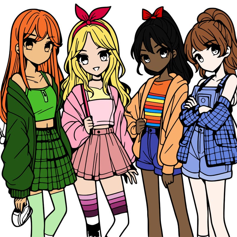 teen manga girls group of 4