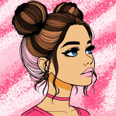 realistic girl with buns on the top of her head