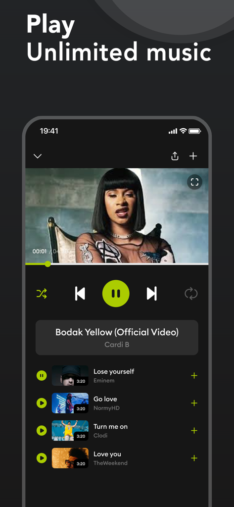 A mobile music player interface showing a video player and a list of popular songs