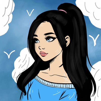 realistic girl with a high ponytail