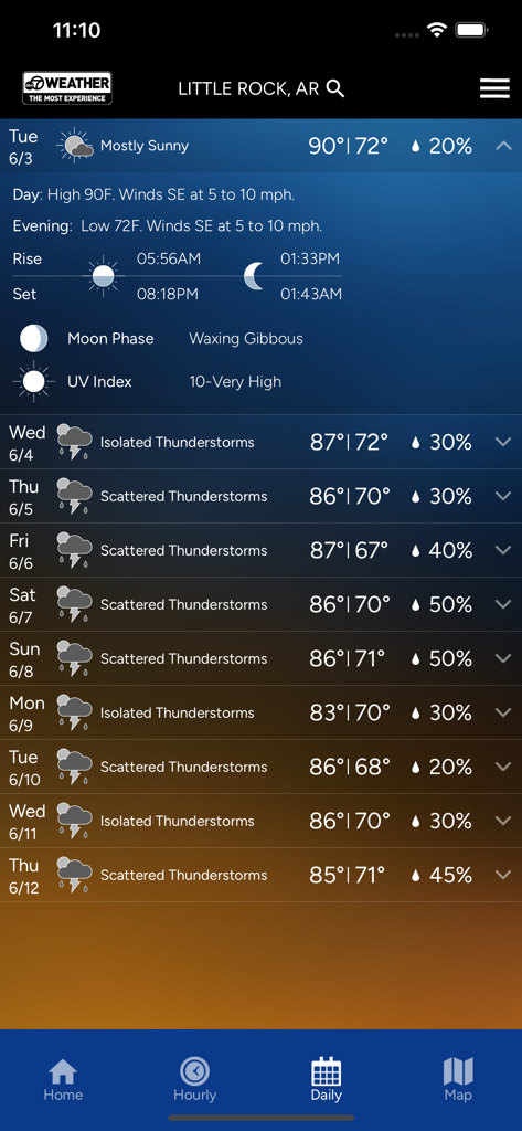 KATV Channel 7 Weather app daily forecast for Little Rock Arkansas