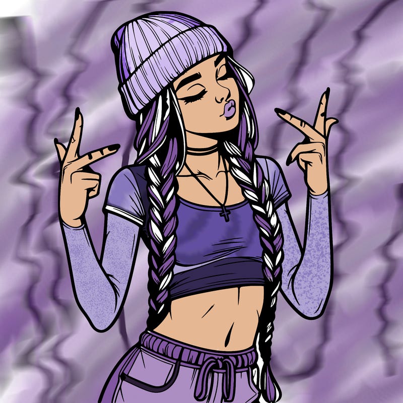 realistic teenage girl with braids and a beanie and crop top doing 🫶🏼