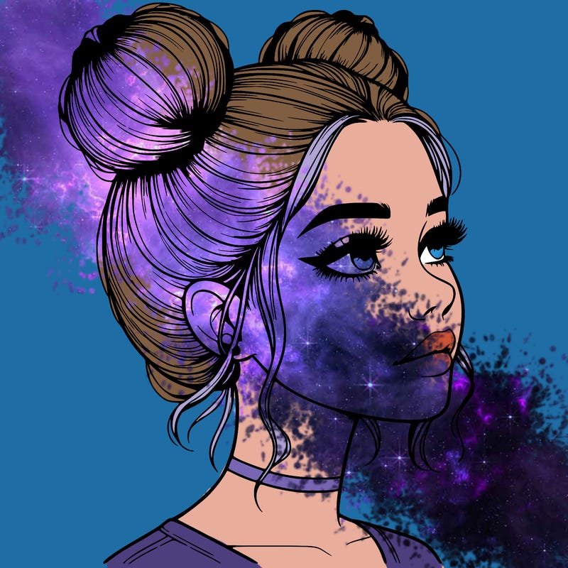 realistic girl with buns on the top of her head