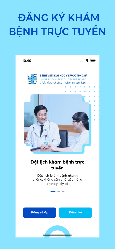 UMC Care App-Bildschirm, der die Online-Terminbuchungsfunktion auf Vietnamesisch zeigt.