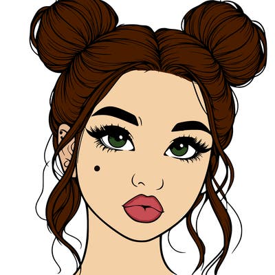 realistic girl with two buns on her hair and lips