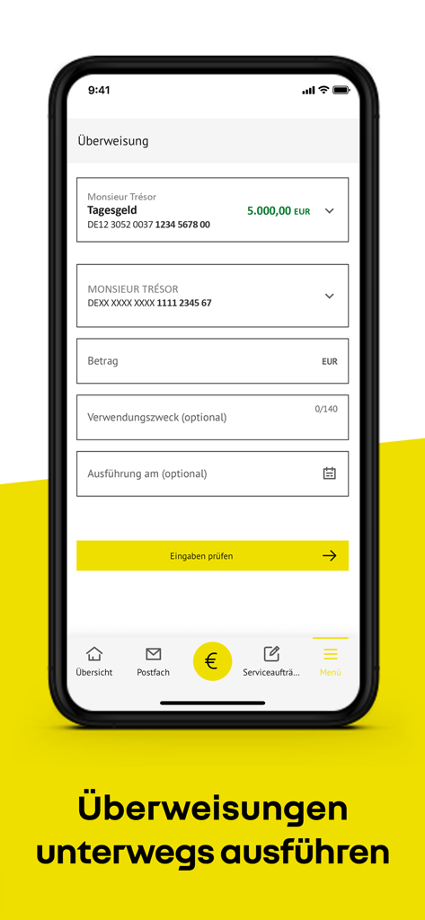 Écran de virement d'argent de l'application Renault Bank direkt Banking sur un smartphone