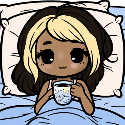 a girl drinking coffee in bed