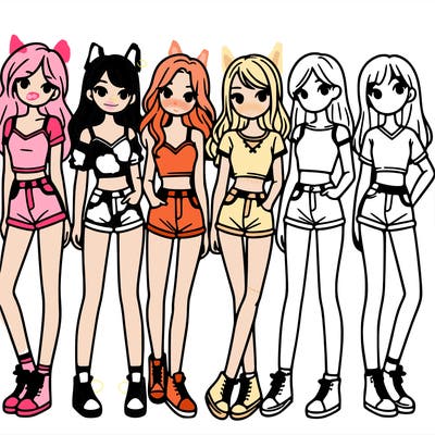 a group of girls wearing crop tops and shorts